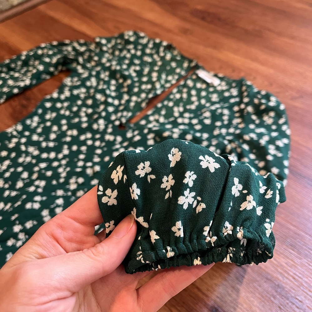 REFORMATION Joy Dress Annette Print Green White Ditsy Floral Open Back Women's 0 - Picture 11 of 16